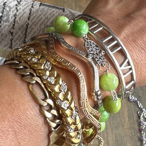 Imperial jade hamsa hand charm beaded bracelet handmade rosary link adjustable